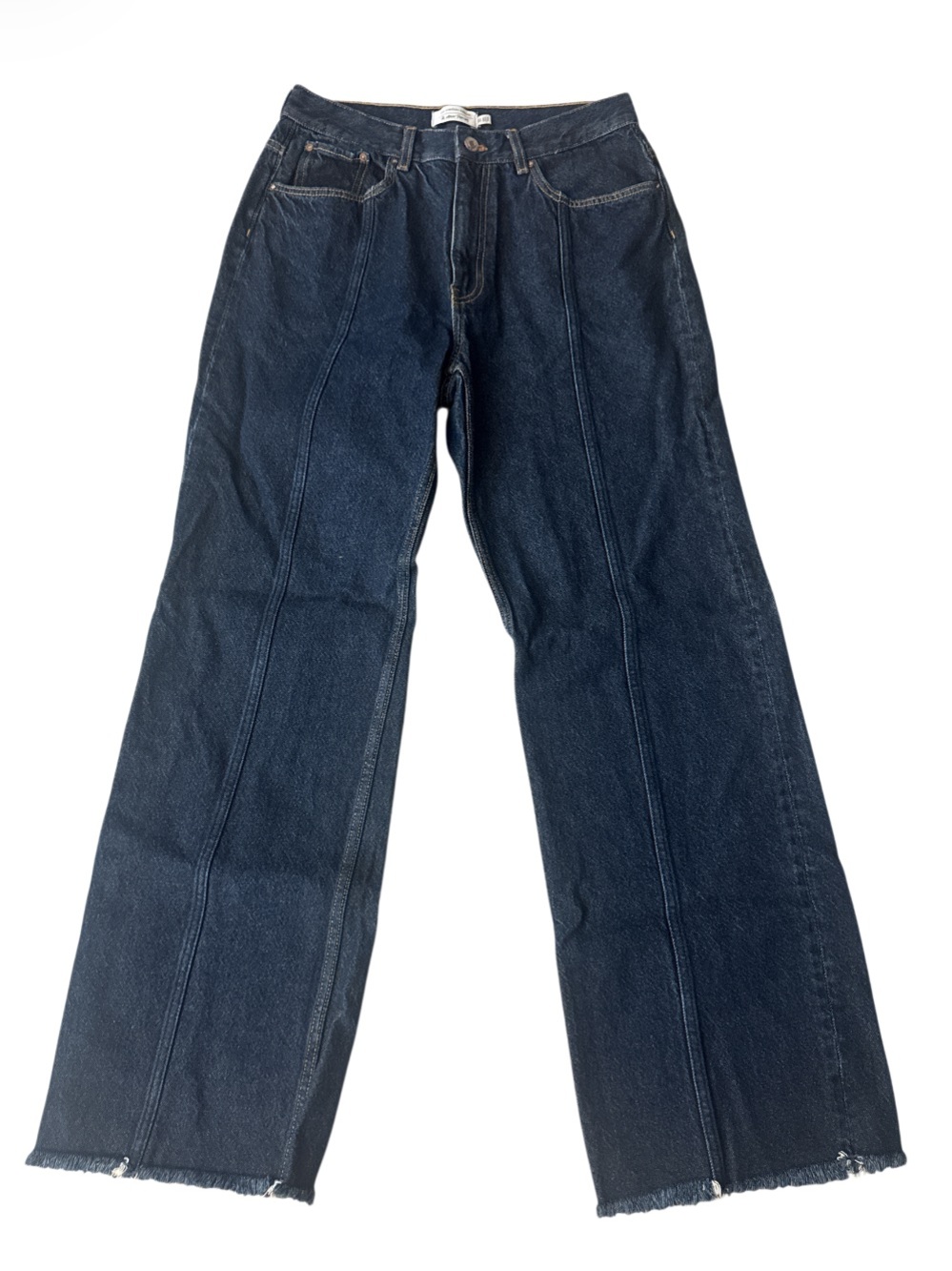& Other Stories Dark Blue Wide-Leg Jeans Frayed Hem Trendy Pleated - Size 31